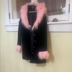 Grave girls Elegant Black coat with Pink Fur Trim